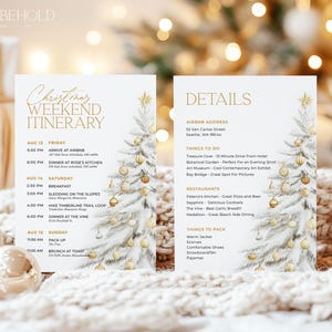 Modèle d'itinéraire de week-end de Noël, calendrier de voyage de vacances, itinéraire de vacances d'hiver imprimable, voyage en famille, itinéraire de Noël blanc