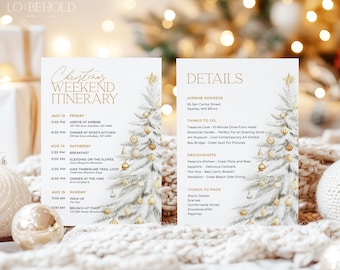 Sjabloon kerstweekend reisplan, vakantie reisschema, afdrukbaar wintervakantie reisplan familie-uitstapje, witte kerst reisschema