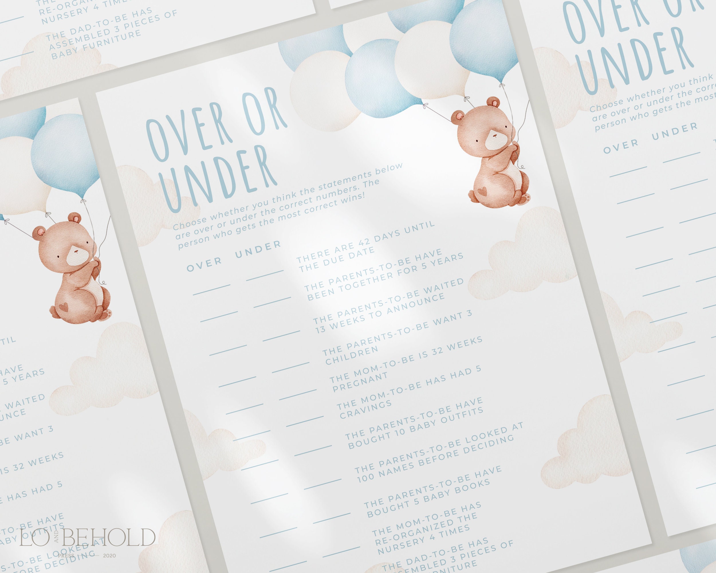 TEDDY Over or Under Baby Shower Game Editable Template - Etsy