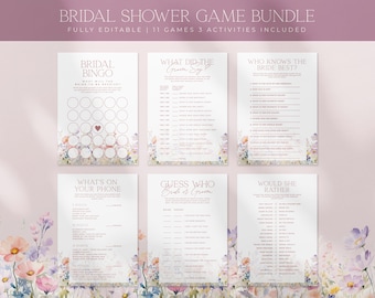 15 Bridal Shower Games Bundle, Wildflower Bridal Shower Game Template, Printable Spring Floral Bridal Shower Package Activities | APRIL