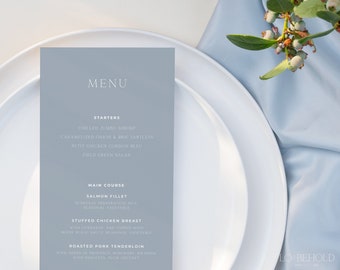 GRACE | Wedding Menu Template Dusty Blue Minimal Editable Template Instant Download Elegant Modern Wedding Dinner Menu Card Printable