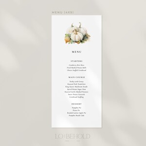 Minimalist Fall Menu Template, Fall Pumpkin Wedding Dinner Menu Card ...