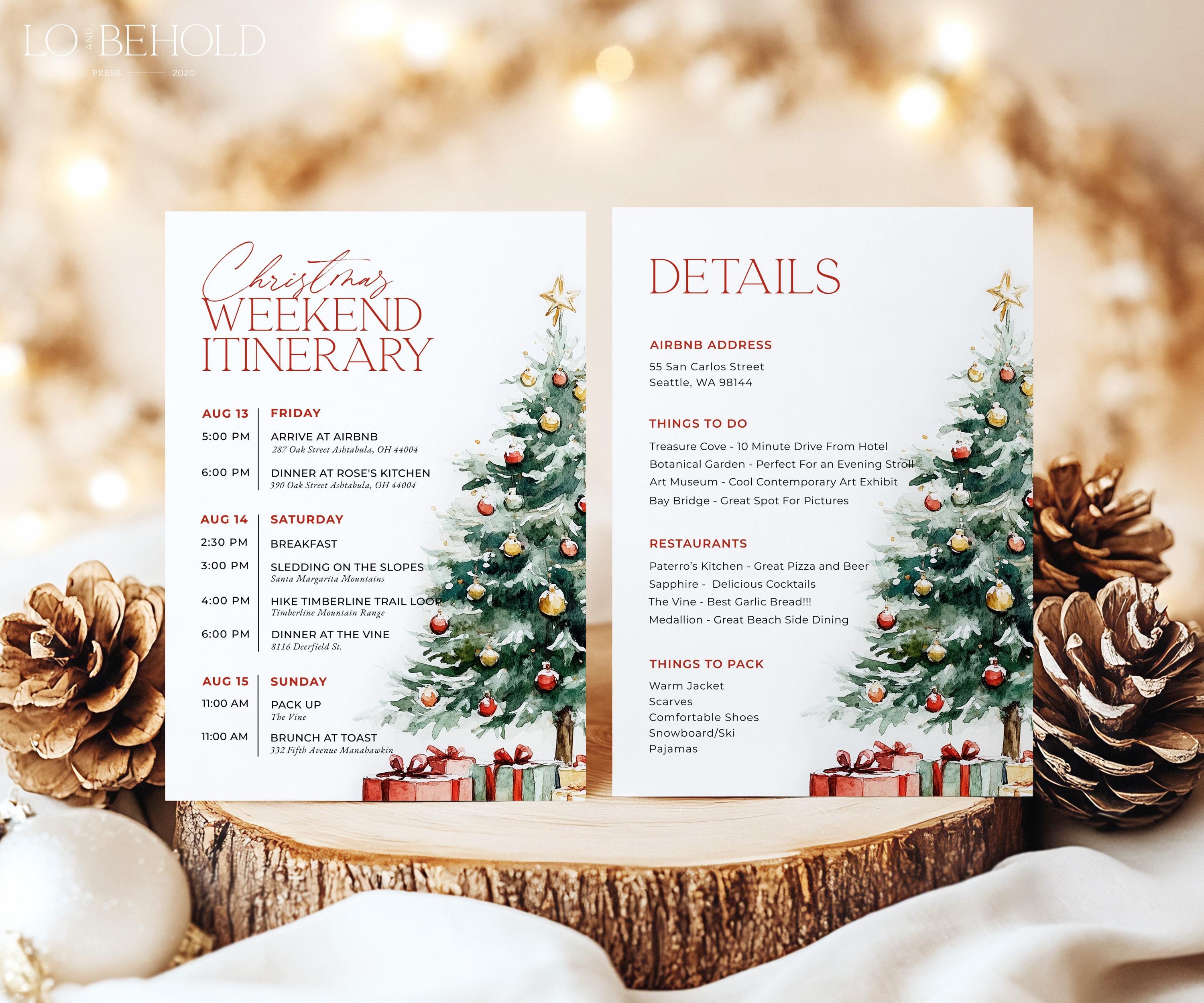 Editable Christmas Weekend Itinerary Template, Holiday Travel Schedule ...