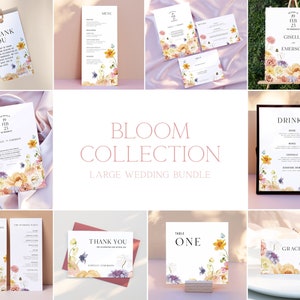BLOOM | Large Wedding Bundle Modern Floral Editable Templates Instant Download Printable Spring Wedding Set
