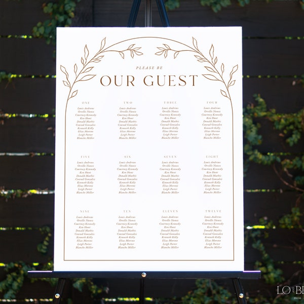 BRANCH | Minimalist Wedding Seating Chart Poster Editable Template Instant Download Modern Rust Leaves Wedding Seating Sign 18x24, 24x36