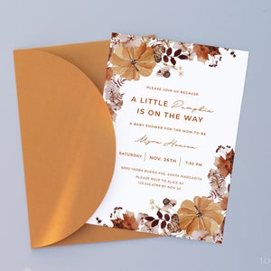 A Little Pumpkin Is On The Way, Baby Shower Invitation Template, Fall Autumn Baby Shower Invite, Editable Printable Download HARVEST image 3