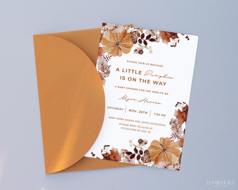 A Little Pumpkin Is On The Way, Baby Shower Invitation Template, Fall Autumn Baby Shower Invite, Editable Printable Download HARVEST image 3