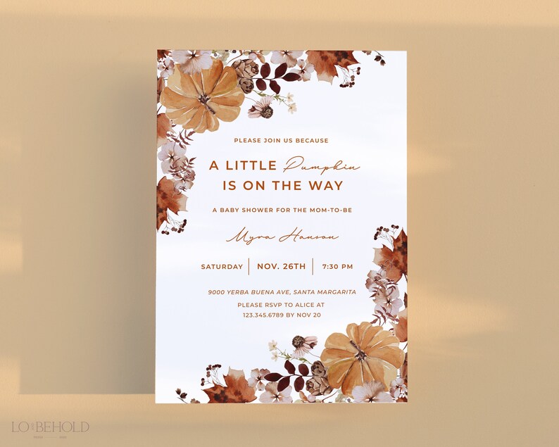 A Little Pumpkin Is On The Way, Baby Shower Invitation Template, Fall Autumn Baby Shower Invite, Editable Printable Download HARVEST image 5