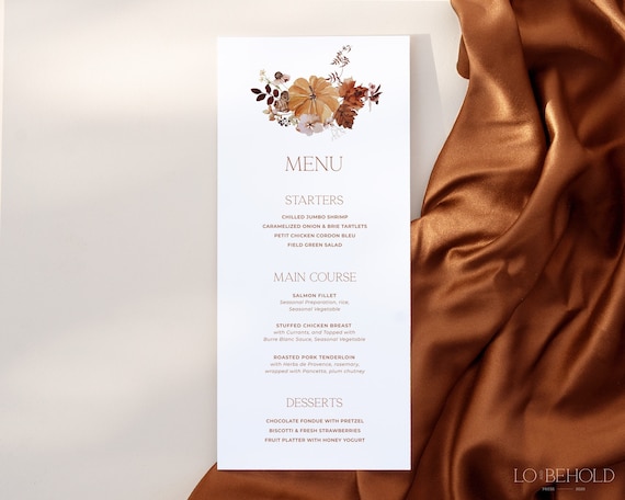 AUTUMN | Minimalist Wedding Menu Template DIY Download Rustic Fall Dinner Menu Card Editable Printable Template Thanksgiving Dinner