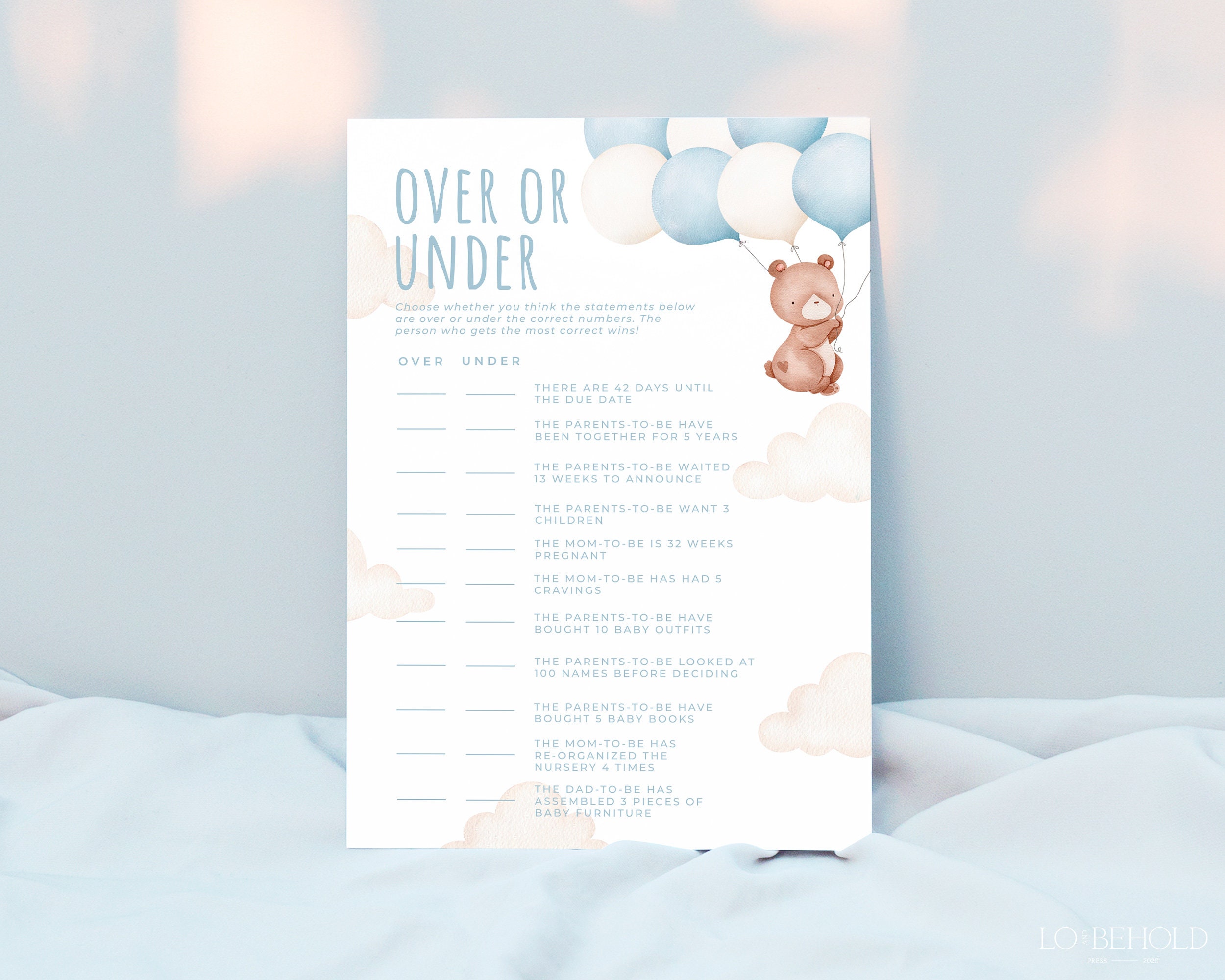 TEDDY Over or Under Baby Shower Game Editable Template - Etsy