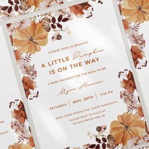 A Little Pumpkin Is On The Way, Baby Shower Invitation Template, Fall Autumn Baby Shower Invite, Editable Printable Download HARVEST image 6