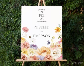 BLOOM | Wedding Welcome Sign Modern Floral Editable Template DIY Instant Download Spring Flower Wedding Welcome Poster 18x24, 24x36