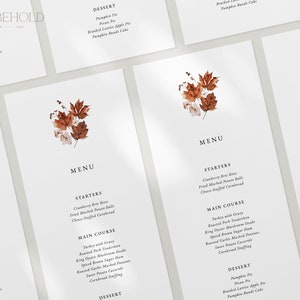 RUSTIC Autumn Minimalist Wedding Menu Template DIY Download Fall Floral Dinner Menu Card Editable Printable Template Thanksgiving Dinner image 4