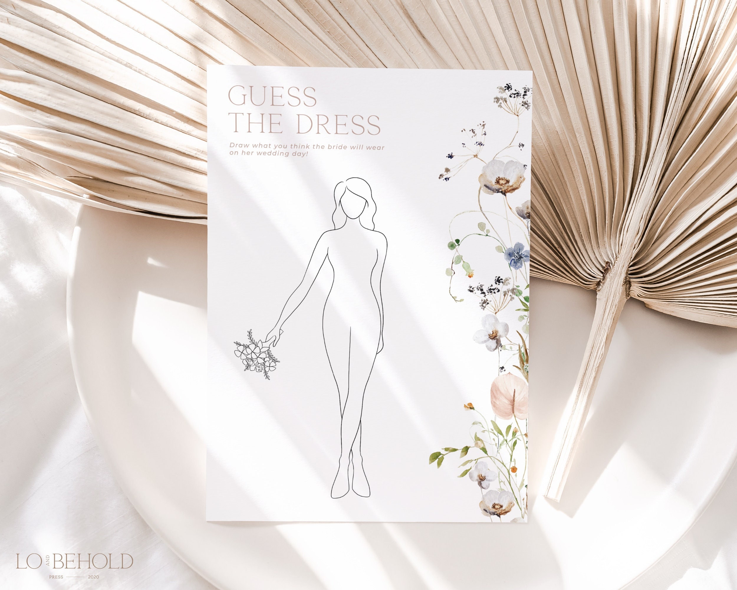 ENCHANTED Guess the Dress Bridal Shower Game Template Download Minimalist Floral Draw Wedding Dress Game Printable Editable Template Etsy Canada