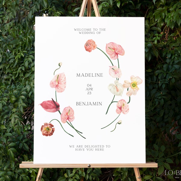 LOVE | Wedding Welcome Sign Template Blush Pink Floral Wedding Welcome Poster 18x24 24x36 Editable Printable Template Minimalist Spring Pink