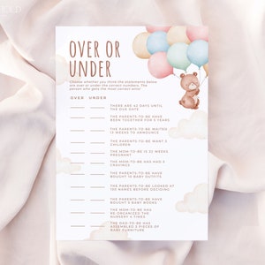 TEDDY | Over or Under Baby Shower Game Editable Template Download Bear ...