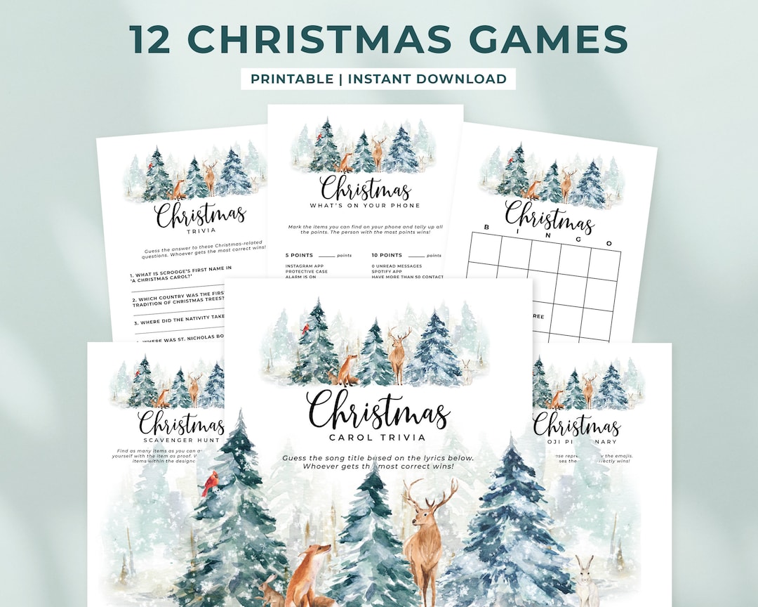 12 Christmas Games Bundle Template, Printable Christmas Party Games ...