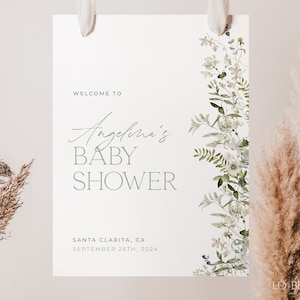 Greenery Baby Shower Welcome Sign, Minimalist Greenery Welcome Poster Template, Printable Baby Shower Welcome, Editable 18x24, 24x36 | SAGE