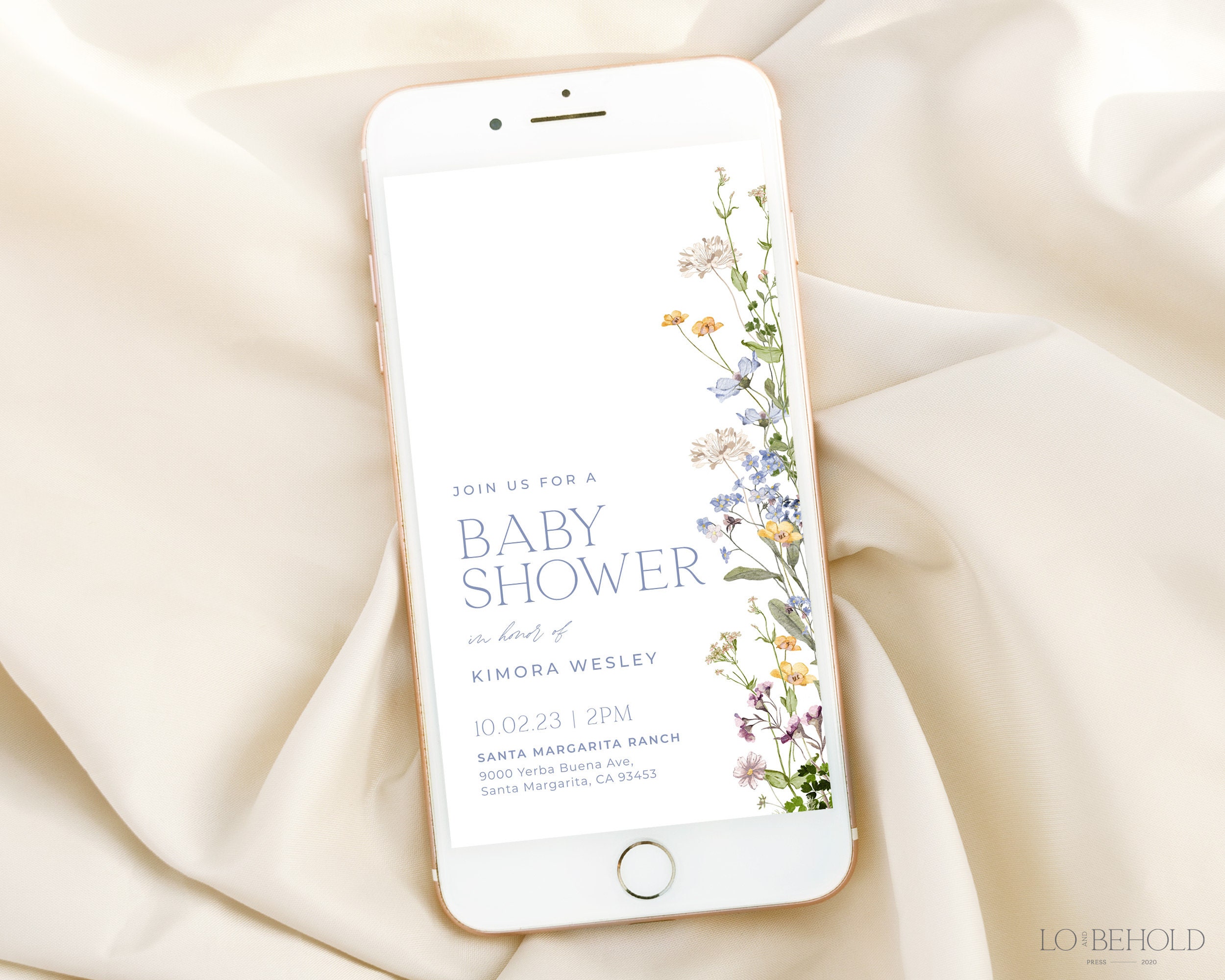 Minimalist Floral Baby Shower Digital Evite Template Wildflower Baby ...