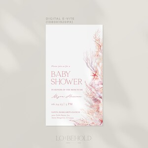 Digital inbjudningsmall för babyshower under havet, elektronisk inbjudan till babyshower med hav och hav, rosa nautisk textinbjudan | CORAL bild 4