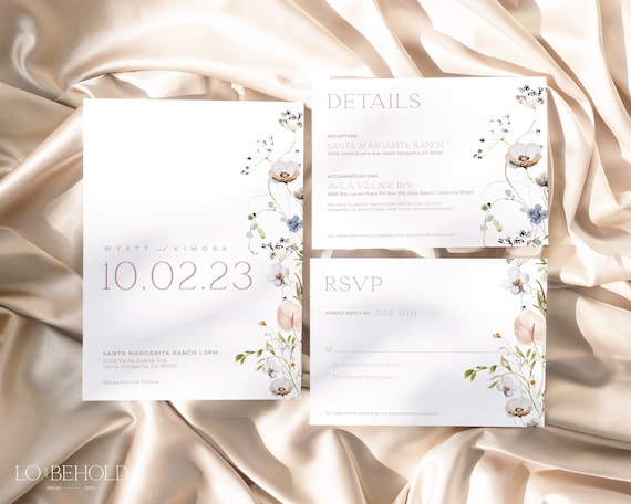 ENCHANTED | Wedding Invitation Suite Elegant Floral Editable Template Set DIY Instant Download Romantic Modern Flower Details & RSVP Card