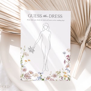 Guess The Dress Bridal Shower Game Template Download, Printable Wildflower Draw Wedding Dress Game, Minimalist Floral Guess The Dress | EDEN