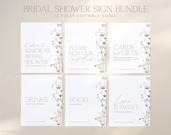 ENCHANTED | 12 Minimal Bridal Shower Sign Bundle DIY Editable Template Floral Bridal Shower Signage Bundle Printable Poster Set