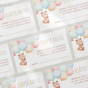 TEDDY | Bear Diaper Raffle Ticket Baby Shower Template Download Baby Bear With Balloon Diaper ...