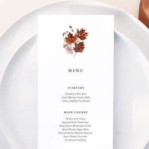 RUSTIC Autumn Minimalist Wedding Menu Template DIY Download Fall Floral Dinner Menu Card Editable Printable Template Thanksgiving Dinner image 3