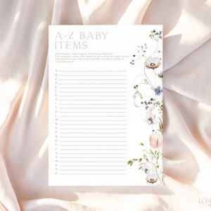 ENCHANTED | A to Z Baby Shower Game Editable Template Minimal Floral ...