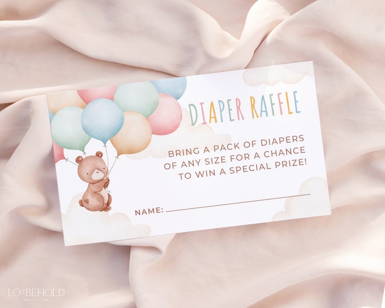TEDDY Bear Diaper Raffle Ticket Baby Shower Template | Etsy