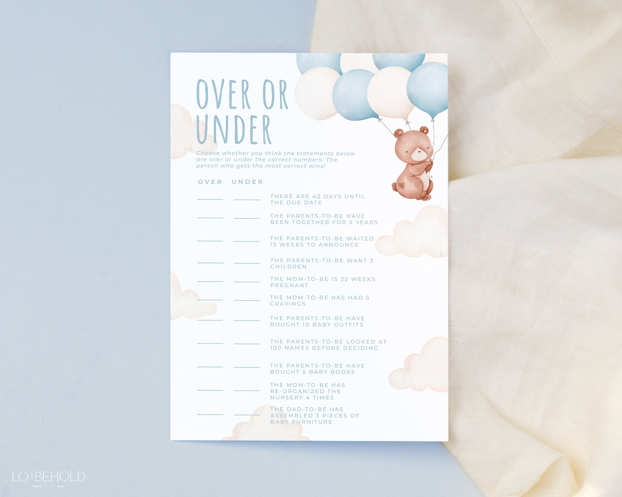 TEDDY Over or Under Baby Shower Game Editable Template - Etsy