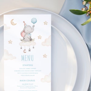 DREAM | Elephant Menu Template Download Baby Elephant Baby Shower Menu Dinner Menu Card Editable Printable Template