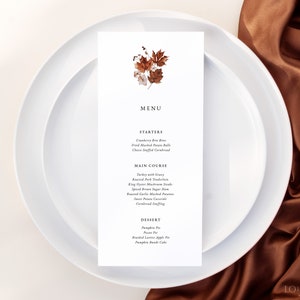 RUSTIC Autumn Minimalist Wedding Menu Template DIY Download Fall Floral Dinner Menu Card Editable Printable Template Thanksgiving Dinner image 2