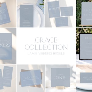 GRACE | Large Wedding Bundle Dusty Blue Editable Templates DIY Instant Download Printable Modern Minimal Wedding Set
