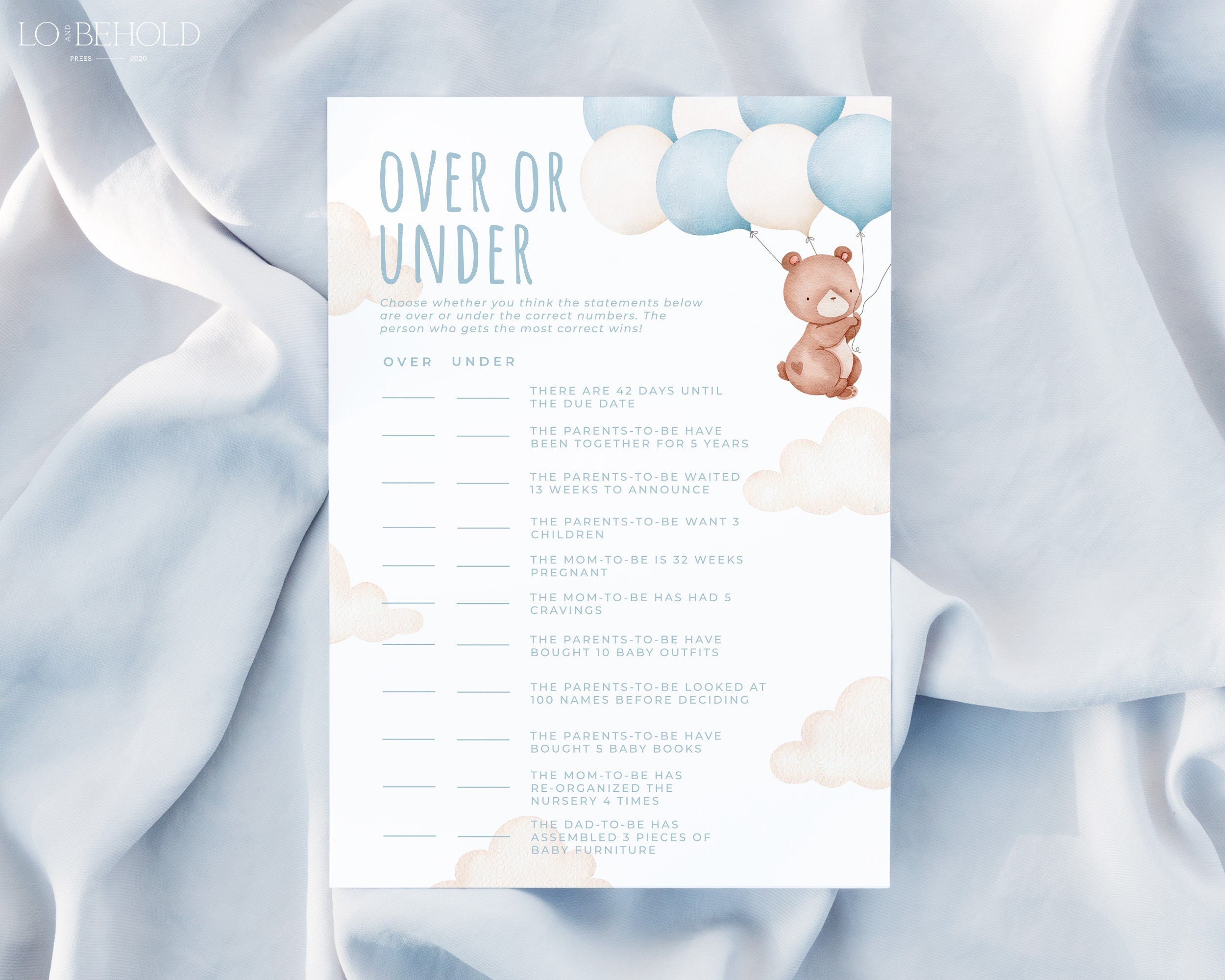 TEDDY Over or Under Baby Shower Game Editable Template - Etsy