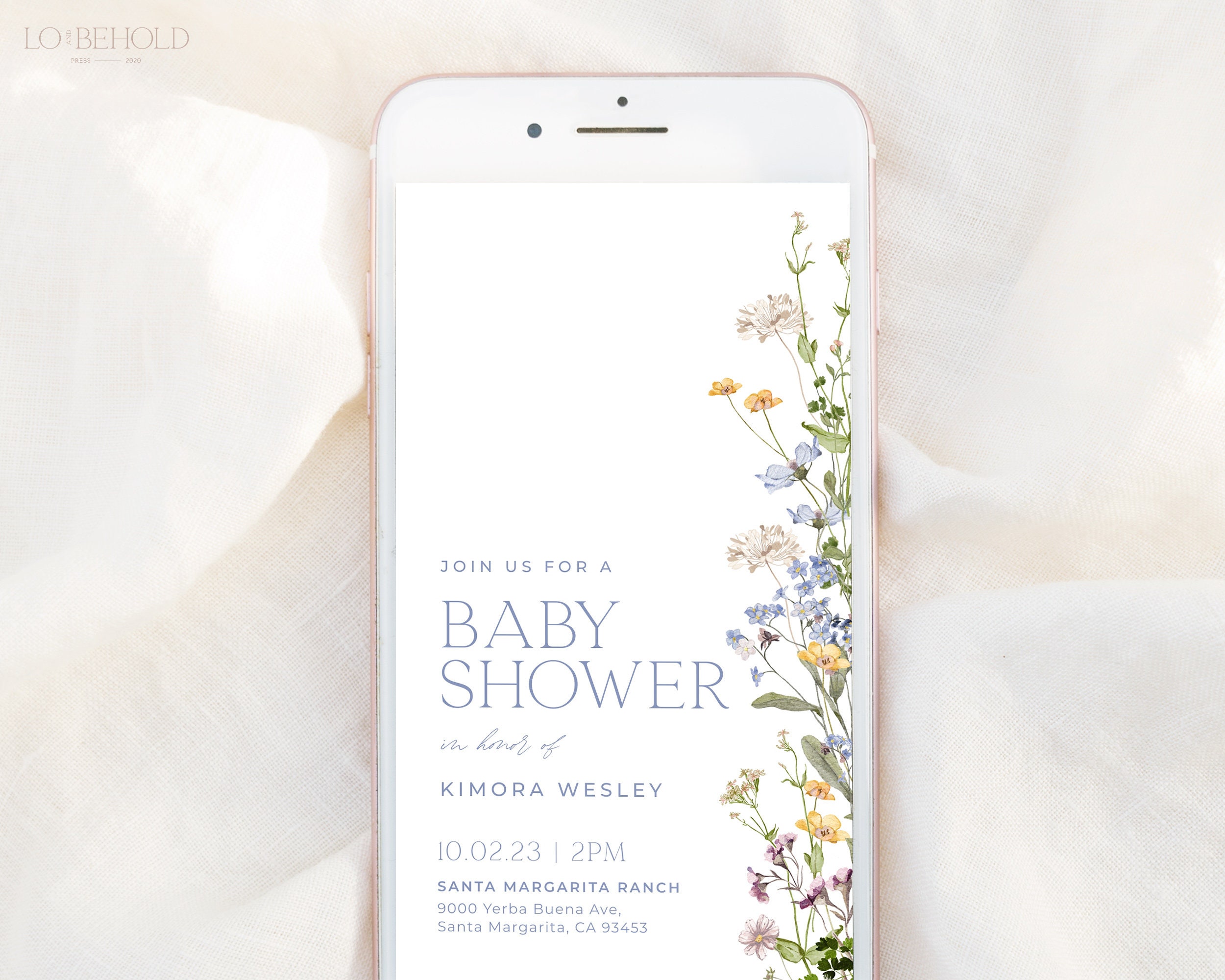Minimalist Floral Baby Shower Digital Evite Template Wildflower Baby ...