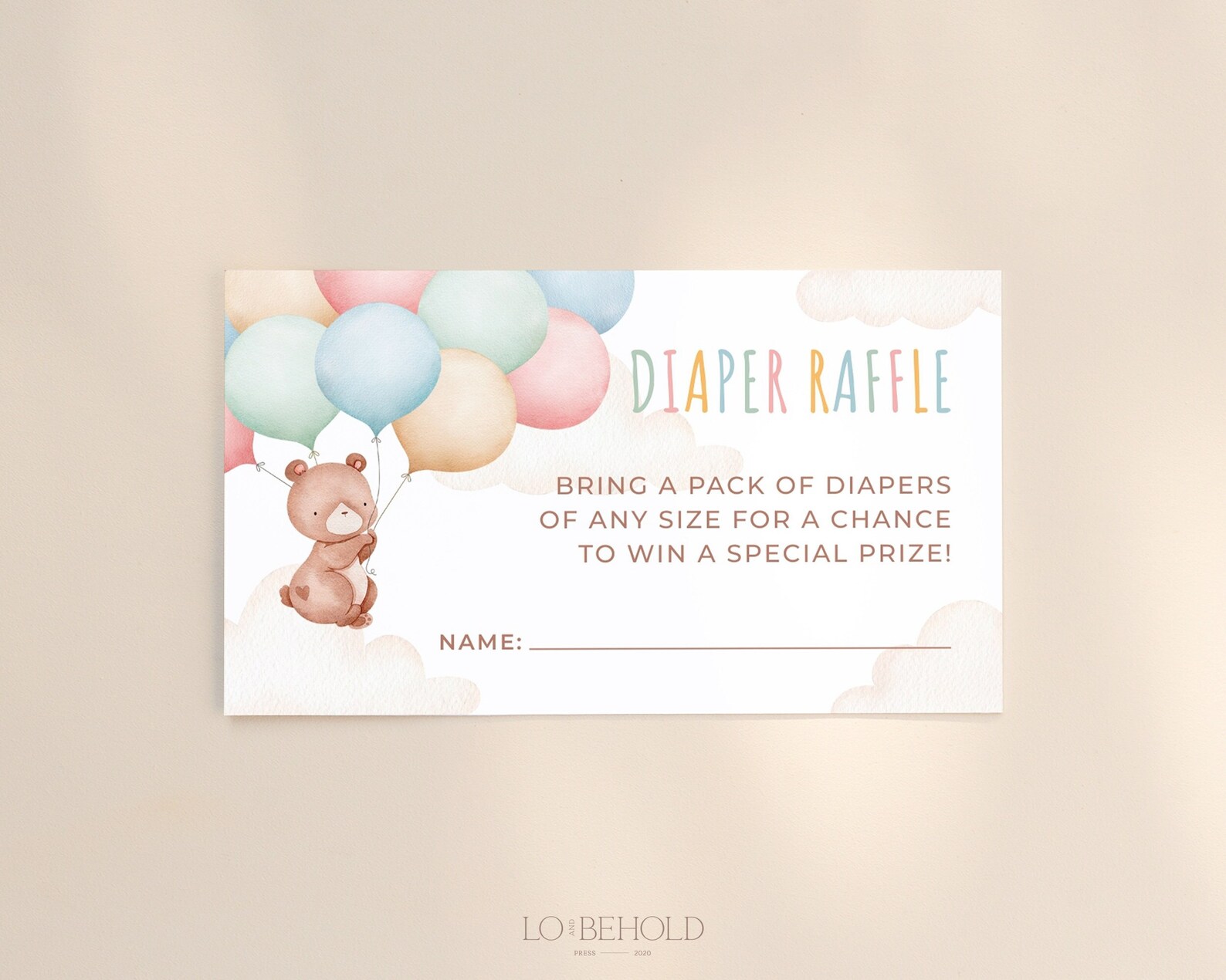 TEDDY Bear Diaper Raffle Ticket Baby Shower Template | Etsy