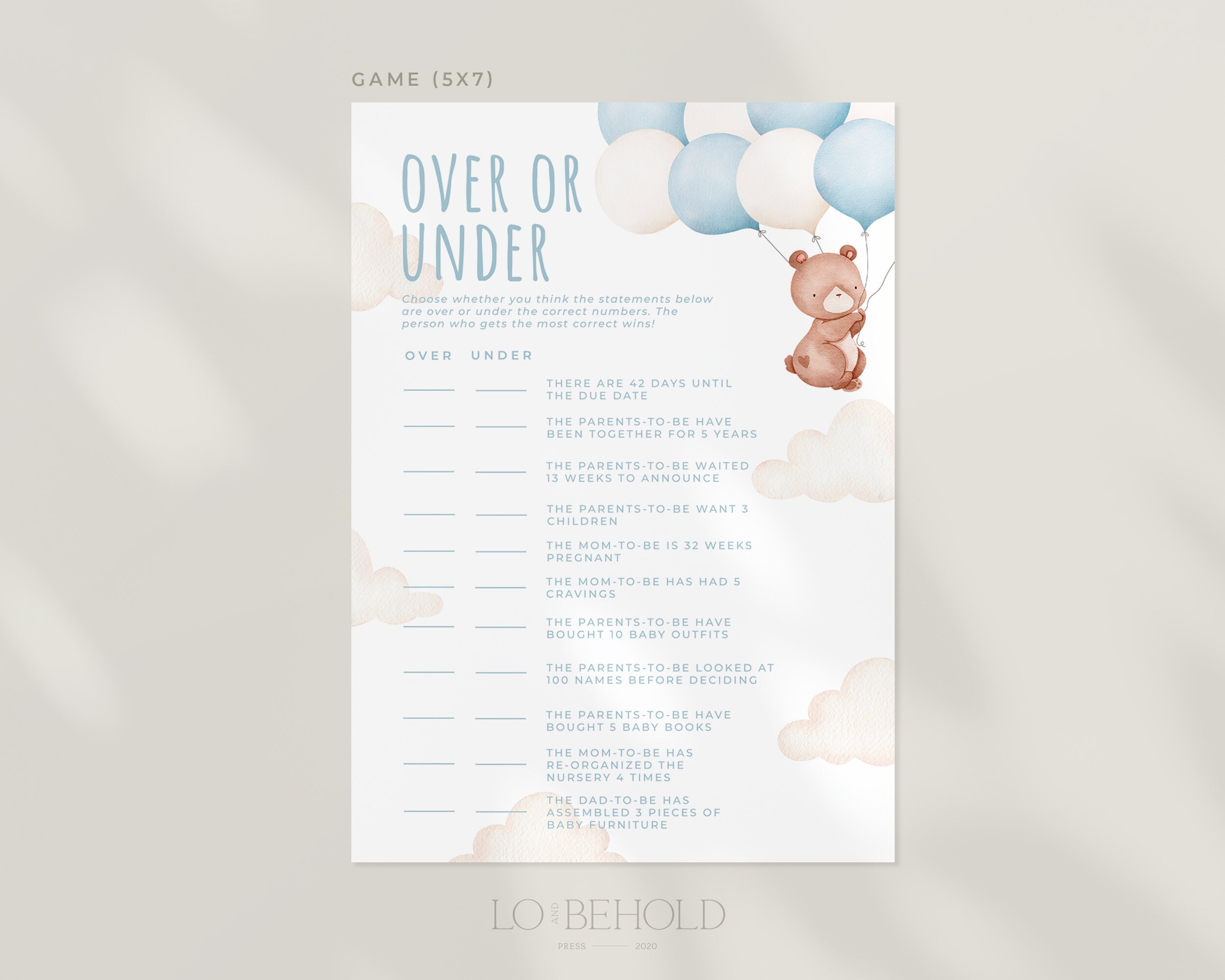 TEDDY Over or Under Baby Shower Game Editable Template - Etsy
