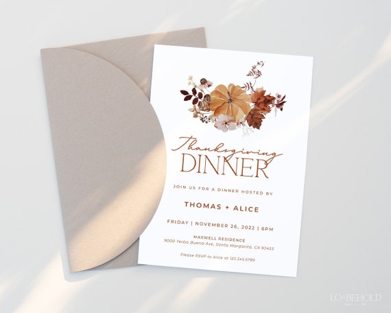 AUTUMN | Minimalist Thanksgiving Dinner Invitation Template DIY Download Rustic Fall Friendsgiving Invite Editable Printable Template