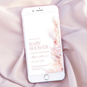 Digital inbjudningsmall för babyshower under havet, elektronisk inbjudan till babyshower med hav och hav, rosa nautisk textinbjudan | CORAL bild 3