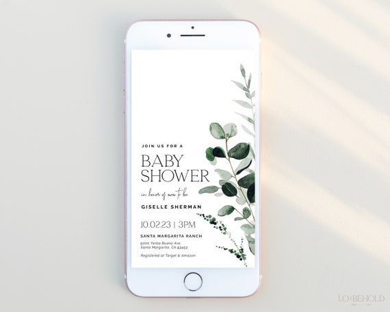 CYPRESS | Baby Shower Digital Invitation Evite Template Minimalist Greenery Baby Shower Electronic Invite Text Evite Editable Template