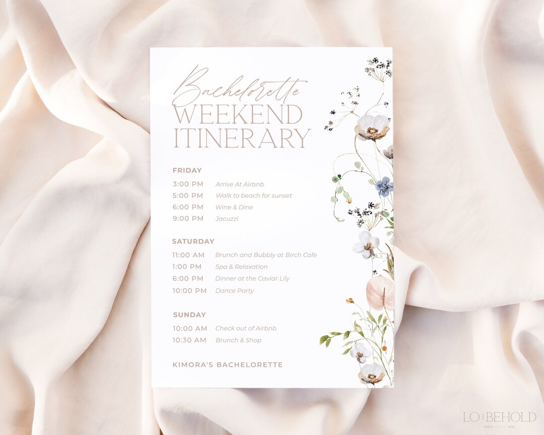 ENCHANTED Bachelorette Weekend Itinerary Template Editable DIY