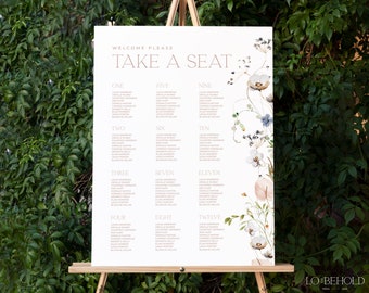 ENCHANTED | Wedding Seating Chart Poster Elegant Floral Editable Template Instant Download Romantic Modern Wedding Seating Sign 18x24, 24x36