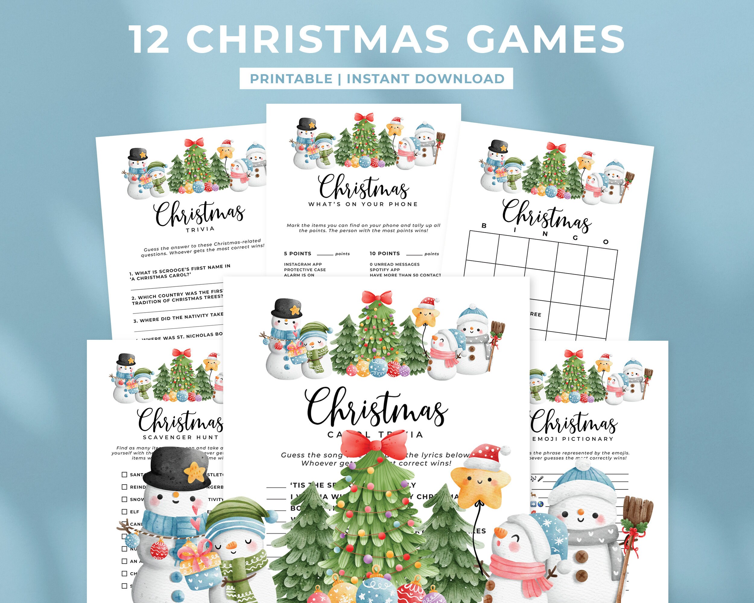 12 Christmas Games Bundle Template, Printable Christmas Party Games ...