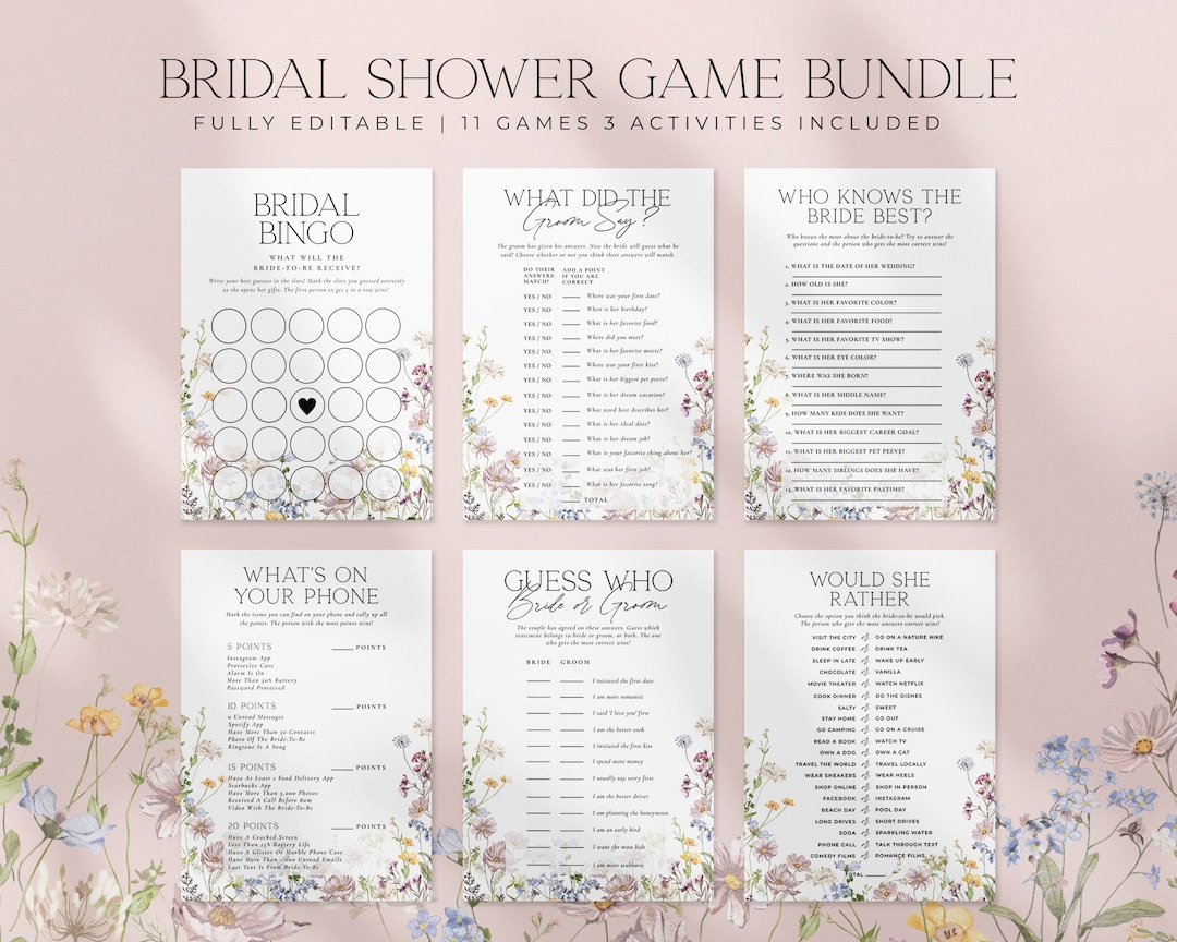 Bridal Shower Game Cards - 'What's On Your Phone' Wildflower Cards For Wedding Party (Set Of 25) - View #7
