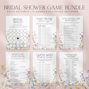 15 Bridal Shower Games Bundle, Wildflower Bridal Shower Game Template, Printable Whimsical Floral Bridal Shower Package Activities | EDEN