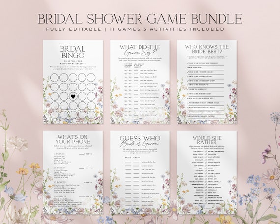 15 Bridal Shower Games Bundle, Wildflower Bridal Shower Game Template, Printable Whimsical Floral Bridal Shower Package Activities | EDEN