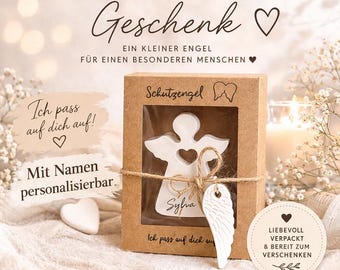 Personalisierter Schutzengel mit Name | Taufgeschenk Mädchen Junge | Kommunion Geschenk | Engel aus Raysin | Glücksbringer Blattgold