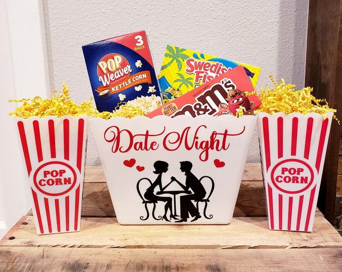 Couple Movie Night Popcorn Tub - Cadeau de soirée cinéma - Soirée de rendez-vous - Panier cadeau personnalisé